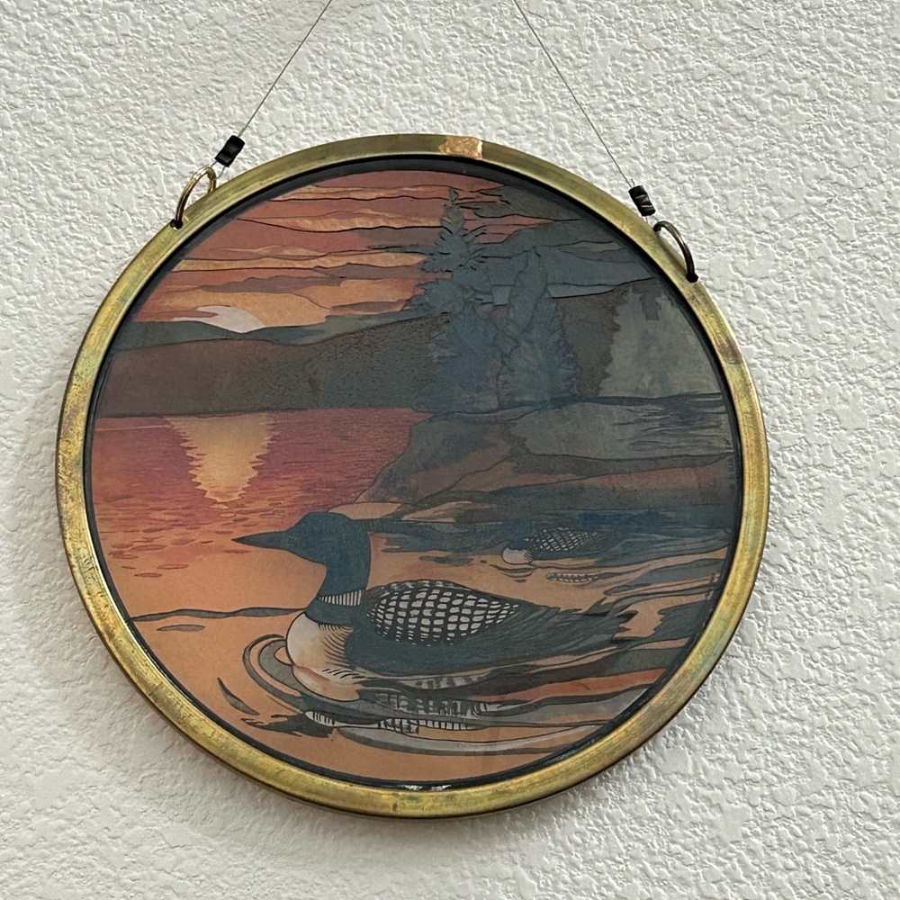 1 Pair Vtg Glassmasters The Loon Stained Glass Light Catcher Wall Hanging Copper - Picture 3 of 16
